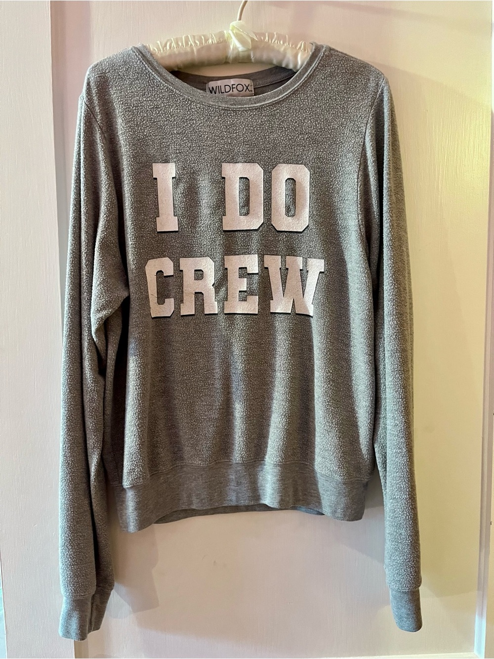 Wildfox Grey "I DO CREW" Nubby Casual Crewneck Pullover Sweatshirt